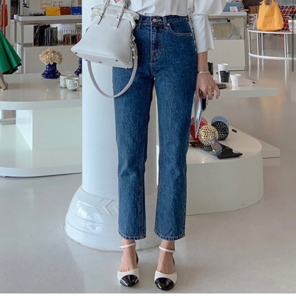 90s Style Dark Blue Denim Jeans From Korea